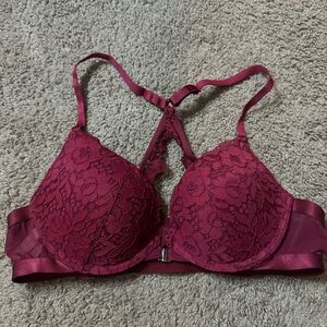 Lace Racerback Push-Up Bra in Wine